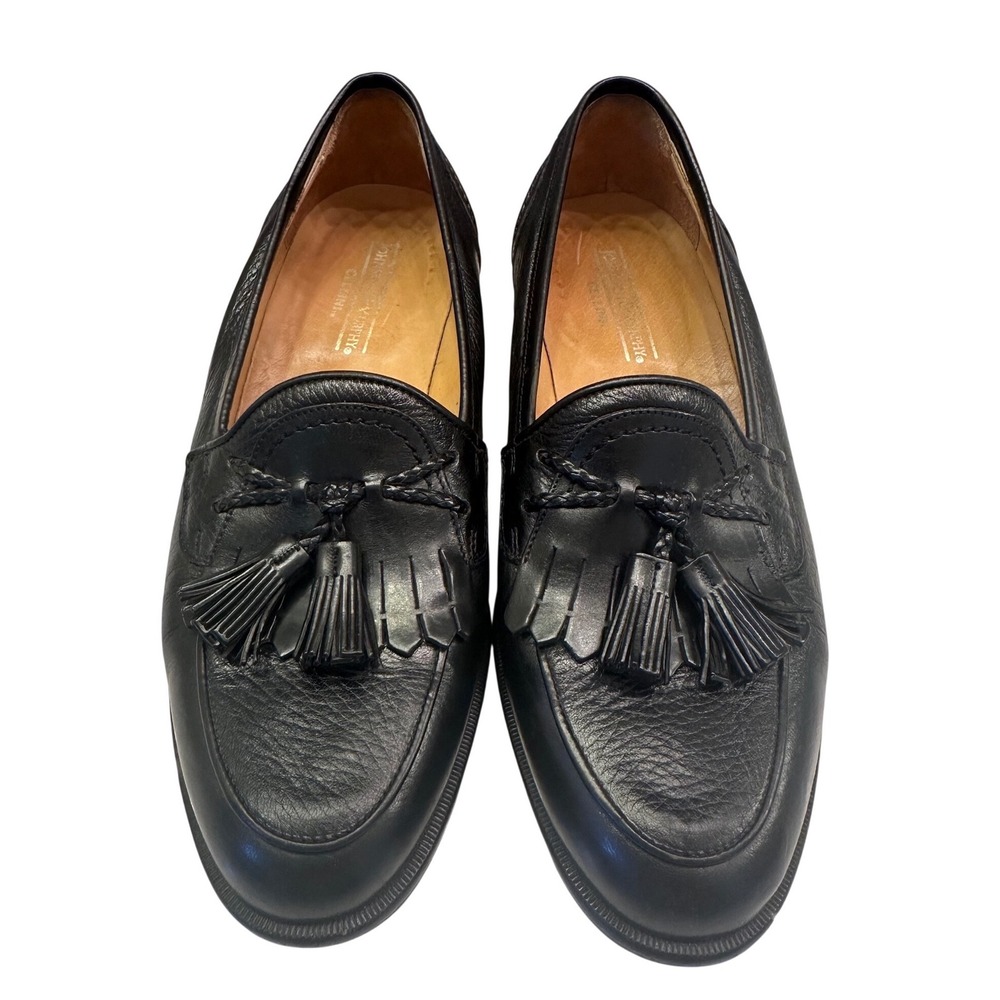 Johnston & Murphy Cellini Mens 9.5 M Black‎ Leather Tassel Kiltie Loafers Italy